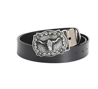 JIARY Ceinture Homme Série de Taureaux Longhorn, Ceintures Homme Western Cowboy, Ceinture en Cuir avec Boucle en Alliage Motif Tête de Taureau,Black a,100CM/39.4''