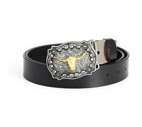 JIARY Ceinture Homme Série de Taureaux Longhorn, Ceintures Homme Western Cowboy, Ceinture en Cuir avec Boucle en Alliage Motif Tête de Taureau,Black b,120CM/47.3''
