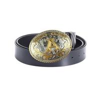 JIARY Ceinture Hommes, Ceinture de CowBoy Western, Ceinture en cuir avec Motif de Lettre Anglaise JABO Boucle Ovale en Alliage,A black,100CM/39.4''