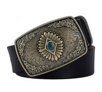 JIARY Ceinture Hommes, Ceinture Homme Western Cowboy, Ceinture de Vintage à Motif Bronze avec Boucle en Alliage Carrée Turquoise,Noir,100CM/39.4''