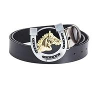 JIARY Ceinture Hommes, Ceintures Homme Cowboy Occidental, Ceinture en Cuir avec Boucle de Décoration en Alliage Motif Tête de Cheval Doré,Noir,130CM/51.2''