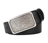 JIARY Ceinture Hommes Occidental, Ceinture de CowBoy Western, Ceinture en Cuir avec Motif Gravé Argenté et Boucle Carrée Pour Robe Jeans,Noir,110CM/43.3''