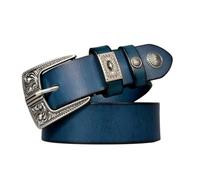 JIARY Ceinture Western en Cuir pour Homme Et Femme Ceinture Vintage avec Décoration De Rivets Ajustable pour Jeans, Pantalons, Robes,Fait À La Main,Bleu,115CM/45.3''