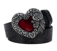 JIARY Ceintures Femme, Ceinture Hommes Western,Ceinture de CowBoy Occidental, Ceinture Gravée en Relief avec Boucle Coeur Roses en Cuir,Noir,105CM/41.3''