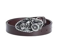 JIARY Ceintures Homme, Ceinture de Cowboy Western en Cuir Véritable avec Motif de Moto Boucle en Alliage Ceinture Punk,Marron,115CM/45.3''
