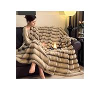 JIARY Couvertures Et Plaids,Couverture Canapé,Fourrure De Lapin Plaid Canape Grande Taille,Couverture Lit,Épaisse Douce Et Chaude,Chambre,Chaise,Camping,Cadeau Femme,Striped Brown,115 * 150cm