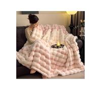 JIARY Couvertures Et Plaids Hiver,Chaude Jeté De Canapé Peluche Imitation Fourrure De Lapin Texture À Bulles Super Douce Douillette Plaid Canapé,Cadeau Femme,Rose,180 * 220cm