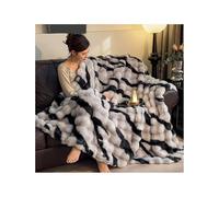 JIARY Couvertures Et Plaids Hiver,Chaude Jeté De Canapé Peluche Imitation Fourrure De Lapin Texture À Bulles Super Douce Douillette Plaid Canapé,Cadeau Femme,Striped Gray,220 * 240cm