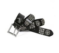 JIARY Hommes Punk Goth Skull Cross Vintage Ceinture en Cuir Véritable Biker Rock,Noir,105cm/41.3''