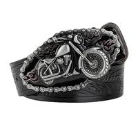 JIARY Western Cowboy Ceinture Homme, Ceinture Hommes, Ceinture de cow-boy avec tête de boucle à motif de moto Ceinture gravée en relief vintage,Noir,130CM/51.2''