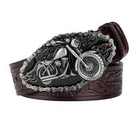 JIARY Western Cowboy Ceinture Homme, Ceinture Hommes, Ceinture de cow-boy avec tête de boucle à motif de moto Ceinture gravée en relief vintage,Marron,120CM/47.3''