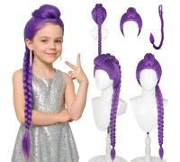 JIASHA Perruque Costume Chasseur pour Enfants, Perruque Rumi Kpop Demon Hunter, Demons Hunter Cosplay Wig, Perruque Violette pour Femme, Accessoires De Cosplay Réalistes pour Halloween Et Carnaval