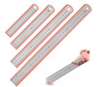 Jiavlyx 4 Pièces Règle En Acier Inoxydable, 15/20/30/40cm Métal Droite Règle, Métrique Et Impérial Double Face Échelle, Avec étui de protection,Pour Architecte,Professeur