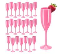 jiawaggag Coupe de Champagne Reutilisable Verre a Pied Blanc Incassable Flute Champagne Acrylique Flute Champagne Verre Gobelet pour Mariage Fêtes d’anniversaire Camping Piscine (24, Rose)