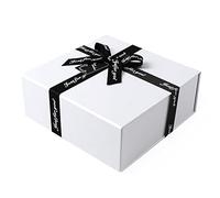 JiaWei Coffret cadeau - 24 x 24 x 9,5 cm - Petit carton cadeau avec couvercle magnétique et nœud en forme de croix - Avec cartes de vœux et papier de soie - Blanc (style 2)