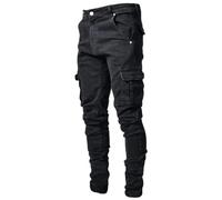 JiaWell Pantalon de Moto for Homme, Jean de Travail Coupe Slim avec Poches Ultra-Larges, Pantalon de Travail en Denim résistant, Pantalon Coupe Slim(Nero,X-Large)