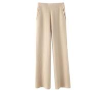 JiaWell Pantalon en Cachemire for Femme, Confortable et Doux, Jogging d'intérieur, Automne-Hiver, Laine tricotée, Taille élastique, Jambe Droite(Beige,M(156-160cm))