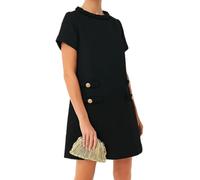 JiaWell Robe élégante for Femme, col Rond, Mini-Robe Vintage boutonnée, Manches Courtes, décontractée, Coupe trapèze(Nero,Medium)