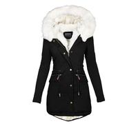 JiaWell Veste d'hiver Noire avec Fourrure for Femme | Parka d'hiver Blanche doublée de Fourrure, Veste Polaire élégante et Fine, Manteau matelassé épais et décontracté avec col en Fourrure(Schwarz,M)