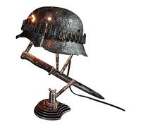 Jiawinng Lampe De Guerre 2022 avec LED Lumière Décorative D' Halloween, Casque La Seconde Mondiale, Éléments Guerre, Accessoires Soldats Casques Et Baïonnettes, Statue en Résine Vintage,A