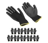 Jiawu 10 Paires de Travail Antistatiques, Enduits PU Nylon (Noir 7S) | de sécurité antidérapants avec manchette tricotée, de mécanicien flexibles pour l\'électronique et le laboratoire
