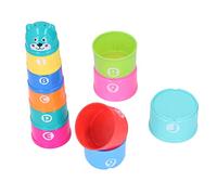 Jiawu 11pcs Ensemble de Tasses à Empiler, Plastique, Jouet de Bain Éducatif | Gobelets gigognes avec lettres et chiffres, sac en filet inclus, pour nourrissons de 6 mois et plus, jeu et apprentissage à