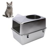 Jiawu Bac à litière en Acier Inoxydable avec Couvercle, entrée Frontale et Sortie par Le Haut, pour Grands félins et Chatons, très Grand bac à litière fermé en métal avec Pelle