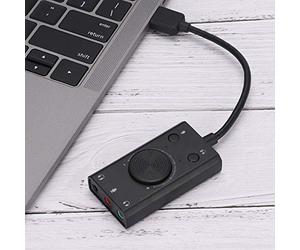 Jiawu Carte Son, Carte Son USB Plug and Play avec Contrôle du Volume et Double Sortie pour Ordinateur de Bureau, Ordinateur Portable, Adaptateur Externe avec Réponse en Fréquence SNR 80 DB 15 Hz à