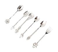 Jiawu Ensemble de 6 Cuillères et Fourchettes en Alliage de Zinc Rétro Vintage Innovant, Accessoire de Cuisine, Style Cour Européenne, Couverts de qualité Alimentaire pour Mélanger des Boissons, du