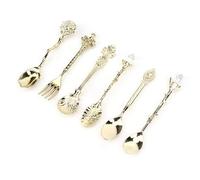 Jiawu Ensemble de 6 Cuillères et Fourchettes en Alliage de Zinc Rétro Vintage Innovant, Accessoire de Cuisine, Style Cour Européenne, Couverts de qualité Alimentaire pour Mélanger des Boissons, du