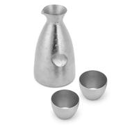 Jiawu Ensemble de Pots à saké de Camping, Bouteille de saké Ti de 390 Ml à Fond Concave Léger et à Chauffage Rapide, Ensemble de Japonais avec Deux Tasses Ti de 40 Ml pour le Camping, la Randonnée