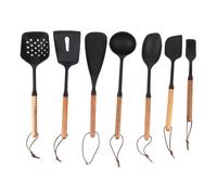 Jiawu Ensemble D'ustensiles de Cuisine en Silicone avec Manche en Bois, 7 Pièces, Spatule Antiadhésive, Cuillère Tournante Résistante à la Chaleur pour la Friture, la Cuisine, les Chefs Domestiques