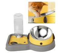 Jiawu Gamelles Doubles pour Animaux de Compagnie, 500 ML, avec Siphon Sûr Anti-basculement, Bouteille d'eau Automatique, Alimentation Lente, Prévention de l'étouffement, Fournitures (Jaune 500ml)