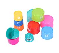 Jiawu Jeu de Tasses à Empiler, 11 Pièces Jouet de Nidification pour Bébé | Gobelets gigognes de couleurs vives pour tout-petits, jouet de bain pour nourrissons avec lettres et chiffres, ensemble de