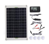 Jiawu Kit de Panneau Solaire, Chargeur Monocristallin Haute efficacité 50 W, Panneau Solaire Portable pour Camping-car, Bateau avec Contrôleur 30 A, Câble de Voiture, Clip de Sortie, Ventouses, Fil de