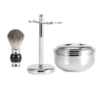 Jiawu Kit d'outils de Rasage pour Hommes, Ensemble de Rasage Professionnel 3 Pièces avec Brosse à Poils de Faux Blaireau, Bol en Alliage et Support Réglable pour le Humide Traditionnel