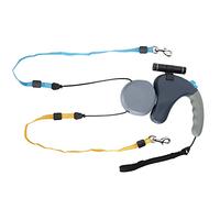 Jiawu Laisse Double pour Chien, Laisse rétractable avec lumière LED pour Deux Chiens, Laisse Extensible verrouillable à Double tête avec Corde réglable de 9,8 Pieds, sans enchevêtrement à 360°(Gris)