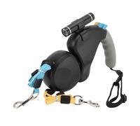 Jiawu Laisse Rétractable pour 2 Chiens avec Lumière LED, Rotation à 360°, Laisse pour Chien à Double Tête, Double Absorbant Les Chocs pour 2 Chiens jusqu'à 50 LB Chacun, Poignée Ergonomique en
