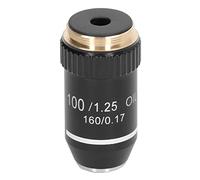 Jiawu Lentille d'objectif de Microscope de Remplacement, Lentille Haute Puissance 100X, Interface RMS de 20,2 Mm, à Ressort pour la Protection des Glissières, Accessoires de Microscope en Laiton