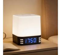 Jiawu Machine à Bruit Blanc pour Dormir, Haut-Parleur Stéréo Bluetooth, Chargeur sans Fil Rapide 15 W, Réveil pour Chambre à Coucher, Horloge Numérique avec Veilleuse 7 Couleurs (Black)