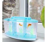 Jiawu Mini Aquarium d'élevage en Acrylique avec Lumières LED, Boîte d'isolation en Trois Sections pour Petits Poissons Frits Betta Guppies (Blue)