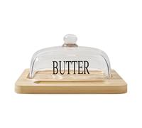 Jiawu Penfash Beurrier en Verre élégant pour Table, Dîner, Rangement de Fête pour Hôtes de Fête (Couleur du bois)