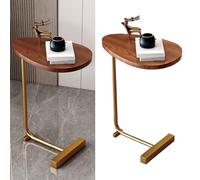 Jiawu Petite Table d'appoint, Finition Grain de Bois foncé, Cadre en Métal, Table d'appoint en Forme de C, 'appoint de canapé en Acier Robuste avec Dessus Blister étanche pour Salon, Chambre à