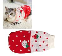 Jiawu Pull Chaud pour Animaux de Compagnie avec Motif Fraise - Poignets Serrés Antidérapants, Pull à Col Haut, Vêtements pour Animaux de Compagnie, Vêtements Tricotés pour Chat pour Un Usage (S)