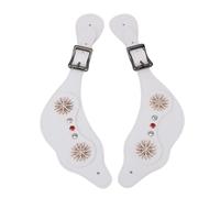Jiawu Sangles D'éperons Florales Fabriquées à la Main, en Cuir PU Occidental pour Cavaliers de Chevaux, Longueur Réglable (White)