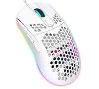 Jiawu Souris de Jeu, Souris D'éclairage RVB 8000 DPI, Filaire avec 6 Boutons Programmables, Haute Précision, Conception à Cadre Creux pour Ordinateur Portable, Jeu (White)