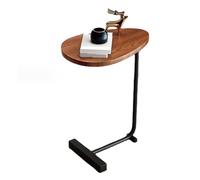 Jiawu Table d'appoint Moderne en Forme de C, Grain de Bois foncé, Petite Table d'appoint pour Salon, canapé, Gain de Place, Cadre en Métal, Facile à Déplacer, 24,4 Pouces (Design Plat et Cadre Noir)