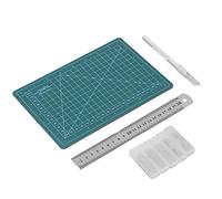 Jiawu Tapis de Découpe de Tissu A5 15x22 Cm avec Jeu de Règles de Lames de Couteaux, Tapis de Découpe de Couture en Plastique Durable avec échelle Précise en Pouces et en Mm, Parfait pour l'établi de