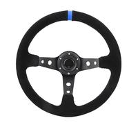 Jiawu Volant de Course, Cadre en Aluminium à 6 Boulons, Bouton de Klaxon en Cuir, Volant de Voiture, Universel de 14 Pouces avec Klaxon pour la Plupart des Véhicules, Voitures, Camions (BLUE)