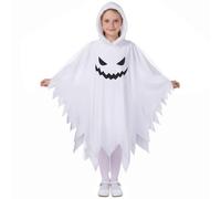 JIAWWAN Déguisement Fantôme Halloween Enfant, Costume de Fantômes Enfant, Cape Ghost d'Halloween Blanche avec Chapeau, Deguisement Fantome Blanc pour Halloween Carnaval Cosplay Party (M, 7-9 Jahre)